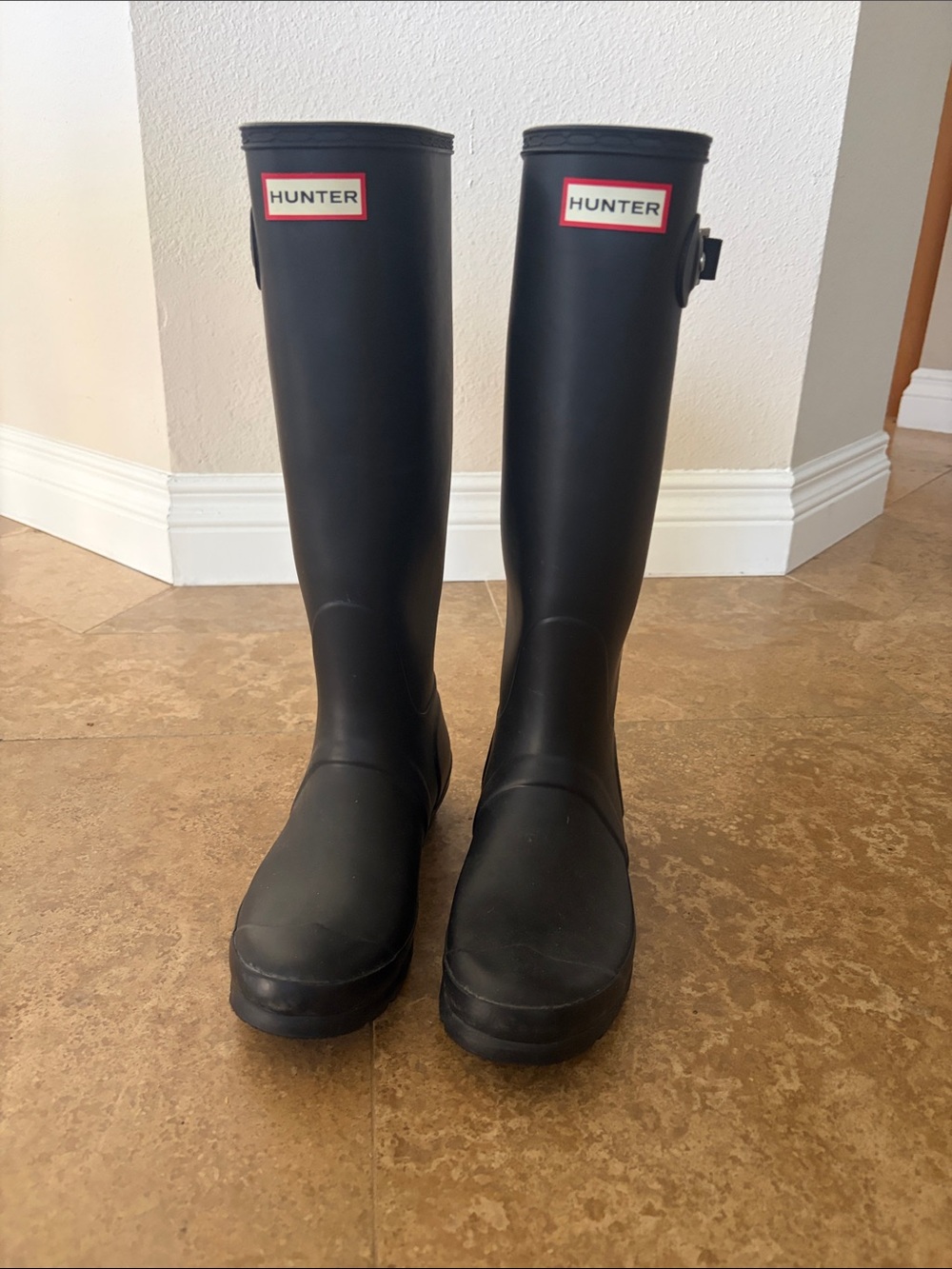 Hunter Matte Black Tall Rubber Rain Boots with Logo